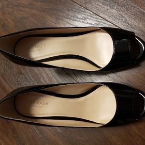 Cole haan black patent open toe wedges